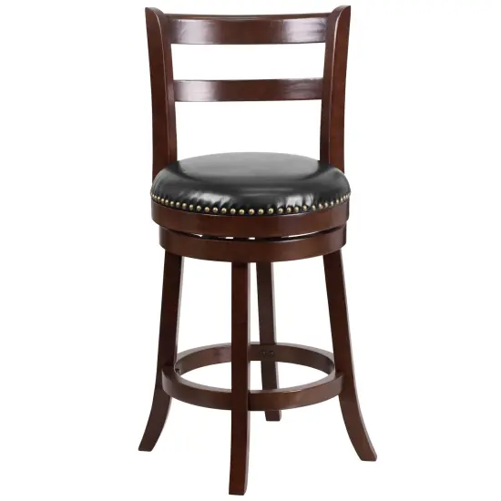 Merrick Lane Carina Series Wooden Stool with Single Slat Ladder Back with Faux Leather Seat Cappuccino {2}