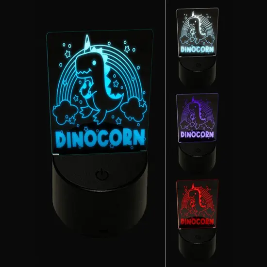 Dinocorn Dinosaur Unicorn with Rainbow 3D Illusion LED Night Light Sign Nightstand Desk Lamp {1}