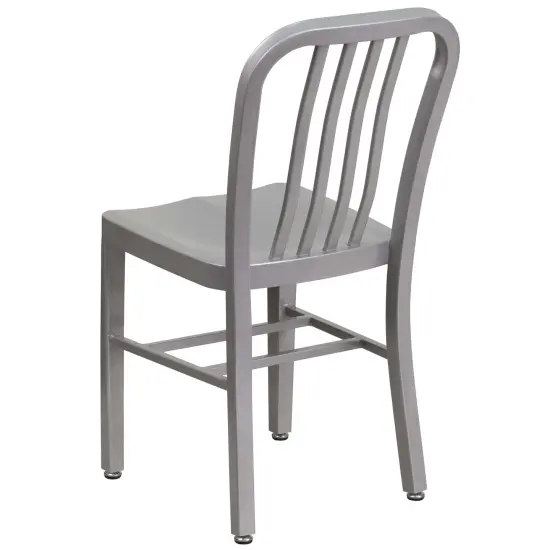 Merrick Lane Santorini 18 Inch Galvanized Steel Indoor/Outdoor Dining Chair with Slatted Back And Powder Coated Finish Silver {4}