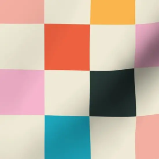 Various Fabrics by the Yard or Fat Quarter Retro Checkerboard Pink Orange Modern Multicolor Checker Check Custom Printed Fabric by Spoonflower {7}