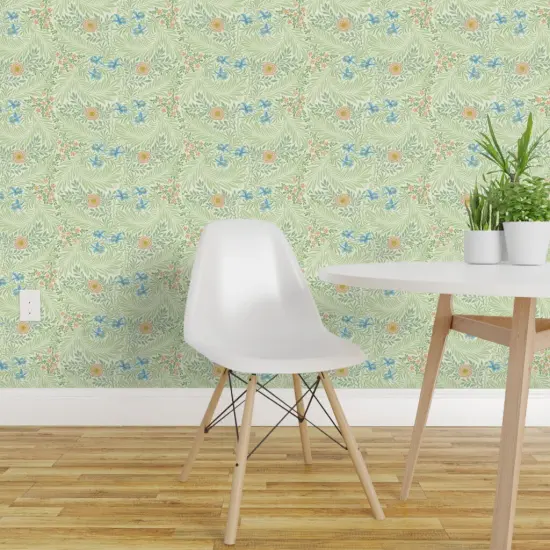 Peel & Stick Wallpaper 2FT Wide William Morris Green Floral Botanical Mid Century William Morris Custom Removable Wallpaper by Spoonflower {1}