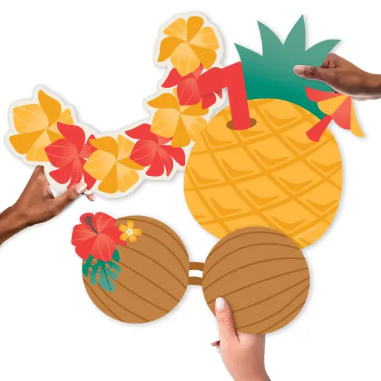 Big Dot of Happiness Tropical Luau - Pineapple, Lei and Coconut Bra Decorations - Hawaiian Beach Party Large Photo Props - 3 Pc {6}
