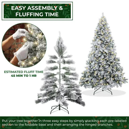 Casafield Realistic Snow-Flocked Pine Artificial Holiday Christmas Tree with Sturdy Metal Stand {4}