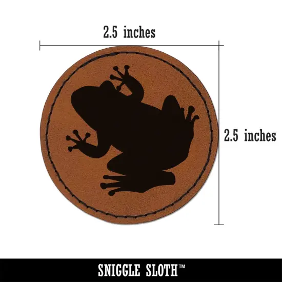 Rainforest Tree Frog Solid Round Iron-On Engraved Faux Leather Patch Applique - 2.5" Brown {3}