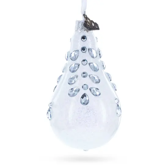 Diamonds on Clear Waterdrop Finial Glass Christmas Ornament {1}