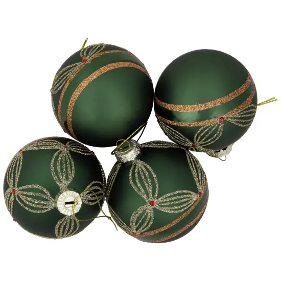 Northlight Holly Berry Christmas Glass Ball Ornaments - 3" - Green and Gold - 4ct {5}