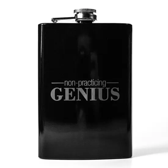 8oz BLACK Non Practicing Genius Flask {1}