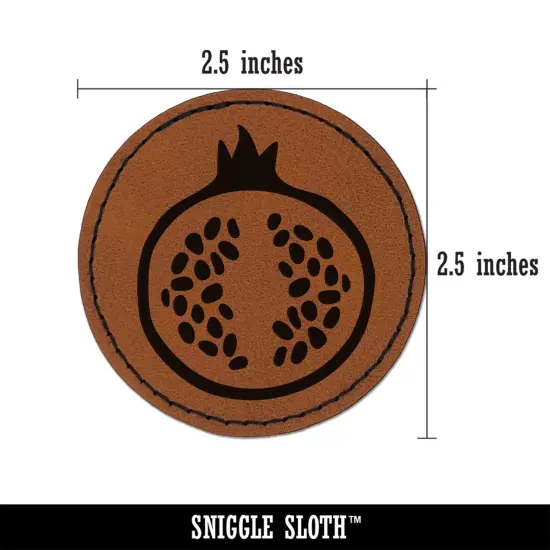 Yummy Pomegranate Fruit Vegetable Summer Round Iron-On Engraved Faux Leather Patch Applique - 2.5" Brown {3}