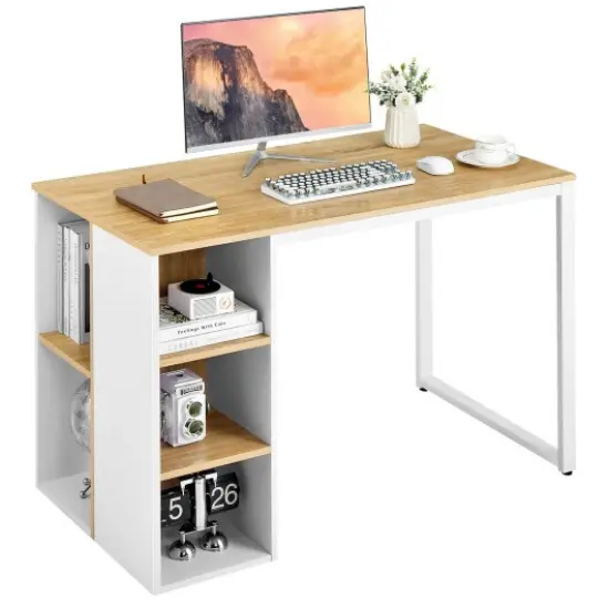 Computer Desk with 5 Side Shelves and Metal Frame Natural {1}