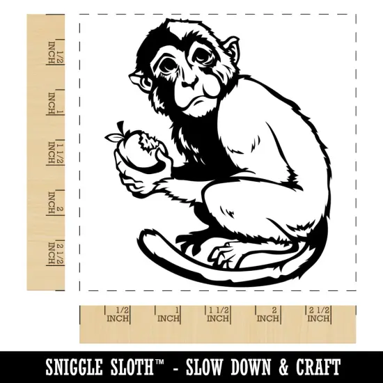 Monkey Eating Fruit Square Rubber Stamp for Stamping Crafting {1}