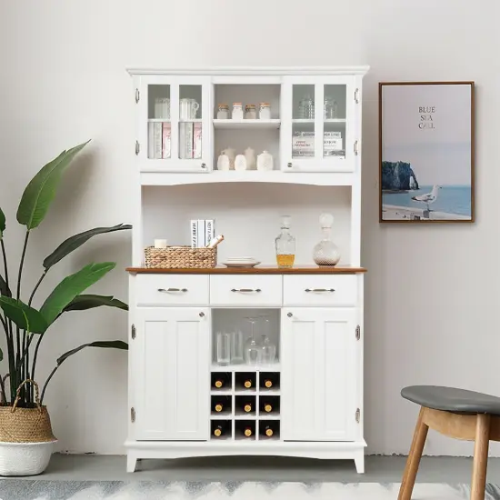 Kitchen Storage Cabinet Cupboard with Wine Rack and Drawers {2}