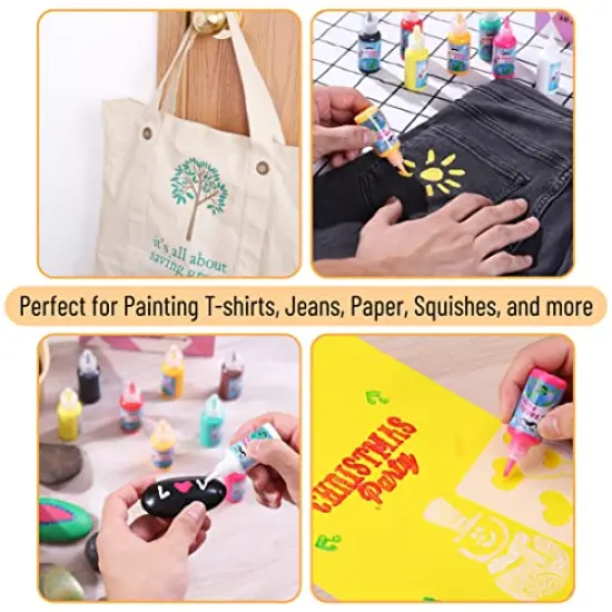 3D Fabric Paint Set - 12 Colors, 0.67 oz Each, 3D Paint for Clothing, T-Shirts, Crafts, and Fabric Decorating {5}