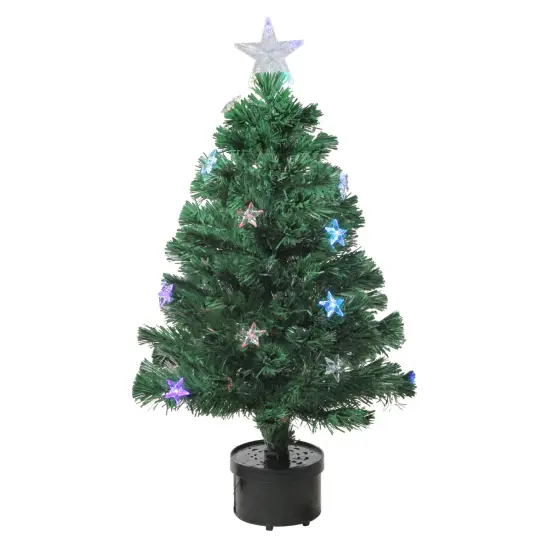 Northlight Pre-Lit LED Stars Color Changing Fiber Optic Christmas Tree- 3' - Multicolor Lights Green {1}