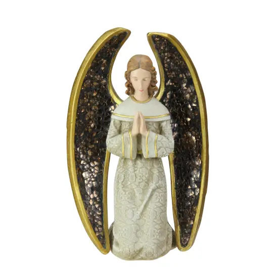 Roman 8" Gold and Gray Praying Angel with Mosaic Wings Tabletop Christmas Figure {1}