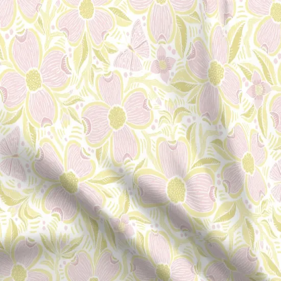 Various Fabrics by the Yard or Fat Quarter Dogwood Bouquet Spring Butterfly Pastel Pink Yellow Feminine Cheerful Playful Delicate Romantic Custom Printed Fabric by Spoonflower {5}