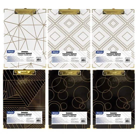 Paperboard Clipboard with Gold Low Profile Clip, Assorted Geometric Designs (No Design Choice), 12.9" x 9", Pack of 6 {1}