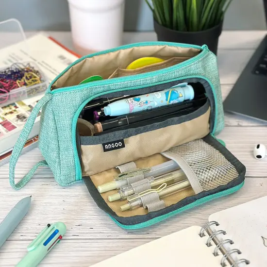 Wrapables Large Capacity Pencil Case, Portable Pencil Pouch for Stationery Office Supplies Green {4}