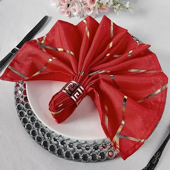 5 RED GOLD 20" Polyester NAPKINS Geometric Pattern {2}