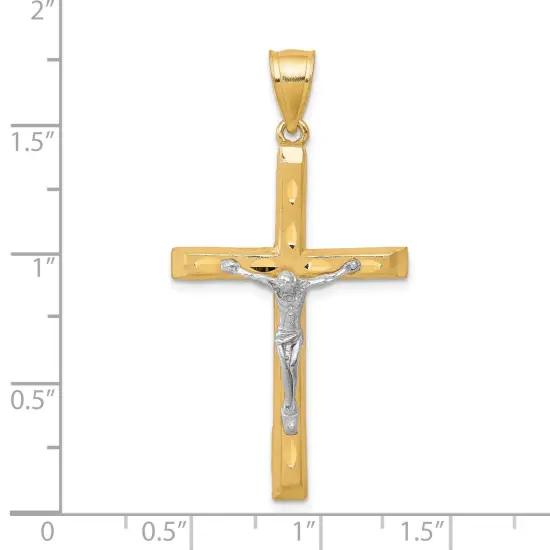 10K Gold & Rhodium Plated Diamond Cut Crucifix Pendant Charm Jewelry 45mm x 21mm {2}