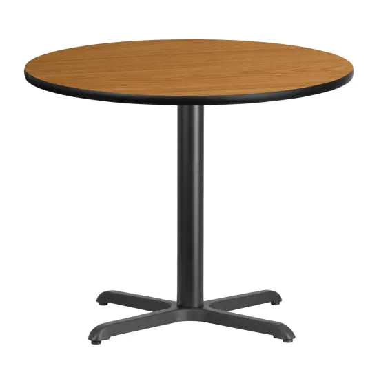 Emma and Oliver 36" Round Laminate Table Top with 30"x30" Table Height Base Natural {1}