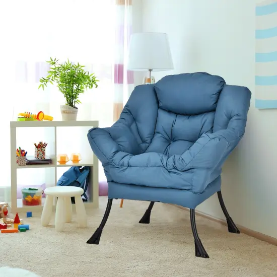 Modern Polyester Fabric Lazy Chair with Side Pocket and Tufted Design Perfect for Any Corner Blue {6}