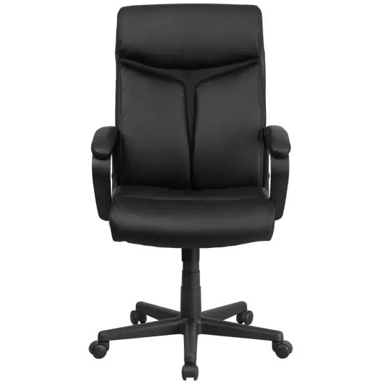 Emma and Oliver High Back Leather Executive Swivel Office Chair with Slight Mesh Accent and Arms Black {3}