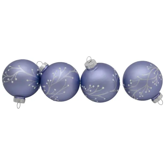Northlight Matte Glass Ball Christmas Ornaments with Branch Design - 2.5" (60mm) - Purple - 4ct {6}