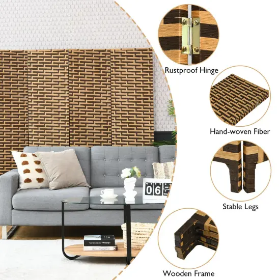 4 Panel Folding Privacy Partition Room Divider with Rustproof Hinge-Yellow {3}