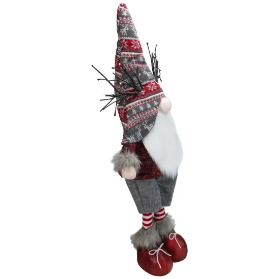 Northlight LED Lighted Nordic Hat Standing Santa Christmas Gnome with Antlers - 30" - Gray Red {4}