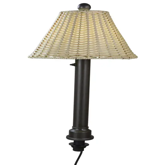 Umbrella Table Lamp 19777 with 2" black tube body and stone all-weather wicker shade {1}