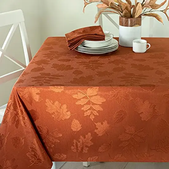 Harvest Legacy Damask Fabric Table Cloth Fall, Harvest, and Thanksgiving Tablecloth (Rust/Burnt Orange, 52" x 52" Square) {2}