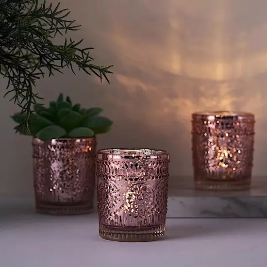 6 pcs Blush Mercury Glass Votive Candle Holders Primrose Design {3}
