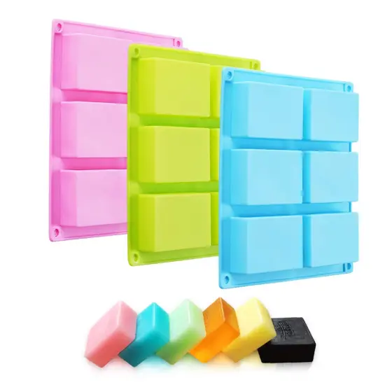 3 Pck Silicone Soap Molds(Blue & Pink & Green), 6 Cavities Silicone Baking Mold DIY Handmade Soap Making, Muffin, Loaf, Brownie, Cornbread and More {1}