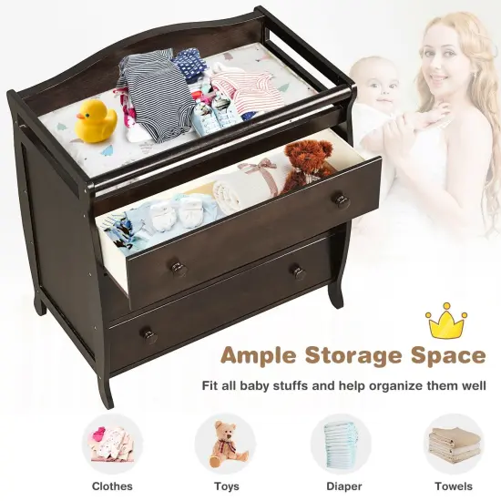 Baby Changing Table Infant Diaper with 3 Drawers and Safety Belt Brown {6}