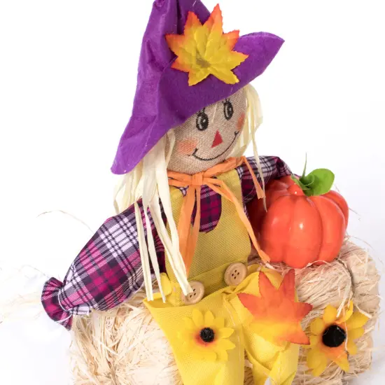 Gardenised 18 Inch Sitting on Straw and Hay Bales Multicolor Trio Scarecrows for Halloween, Fall and All Time Season Garden Decor, Perfect to Add a Festive Touch to Your Lawn {4}