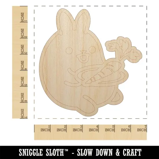 Cute Kawaii Bunny Rabbit Eating a Carrot for Lunch Unfinished Wood Shape Piece Cutout for DIY Craft Projects {1}
