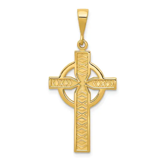 14K Yellow Gold Celtic Cross Charm Pendant Jewelry 32mm x 11mm {1}
