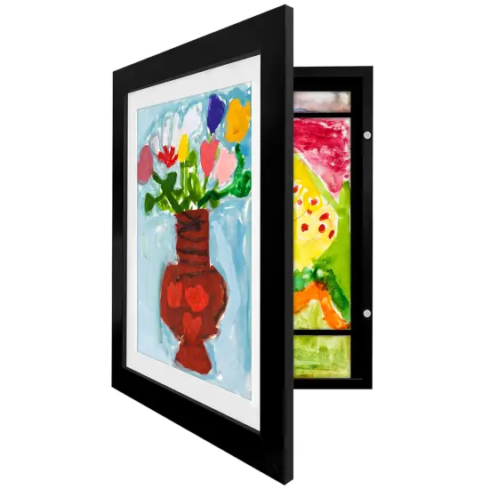 Americanflat 10x12.5 Kids Art Frame - 8.5x11 with Mat or 10x12.5 without Mat - Kids Artwork Frame - Magnetic Frame Closure - Shatter Resistant Glass - Hanging Hardware {1}