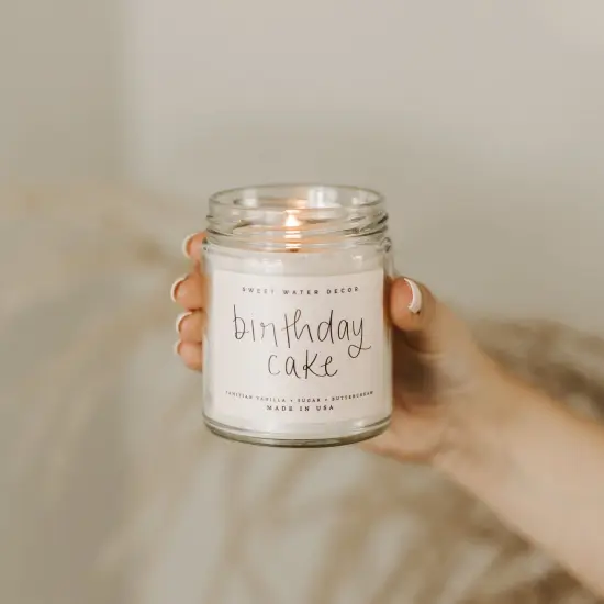 Birthday Cake Candle, Tahitian Vanilla, Powdered Sugar, and Buttered Rum Scented Soy Wax Candle for Home | 9oz Clear Jar, 40 Hour Burn Time, Made in the USA {6}