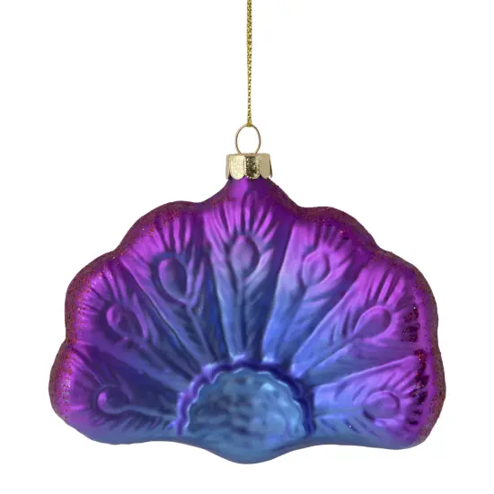 Northlight Sitting Glittered Peacock Glass Christmas Ornament - 4.25" - Purple {5}