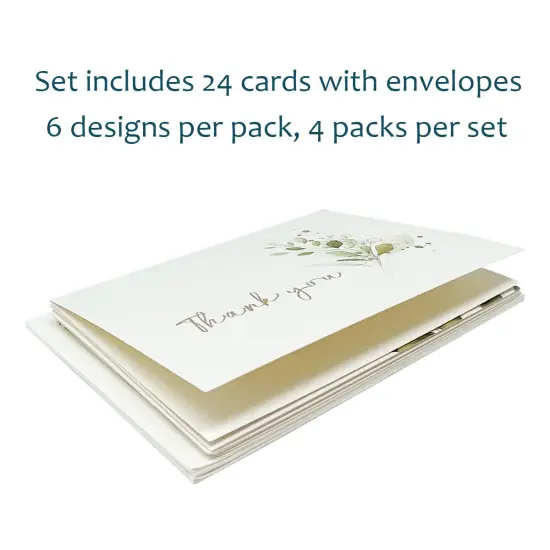 Wrapables Blank Thank You Cards with Envelopes for Weddings, Bridal Showers, Baby Showers (Set of 4) (of 4) Elegant Sprig {3}