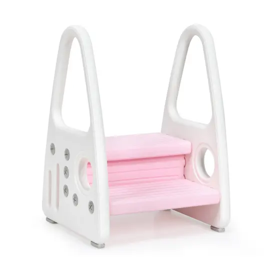 HDPE Double-Tier Kids Step Stool with Safety Armrests Pink {2}