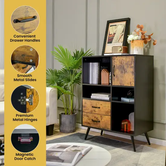 Costway Industrial Buffet Sideboard Storage Cabinet Organizer Cupboard with Cubbies Drawers {6}