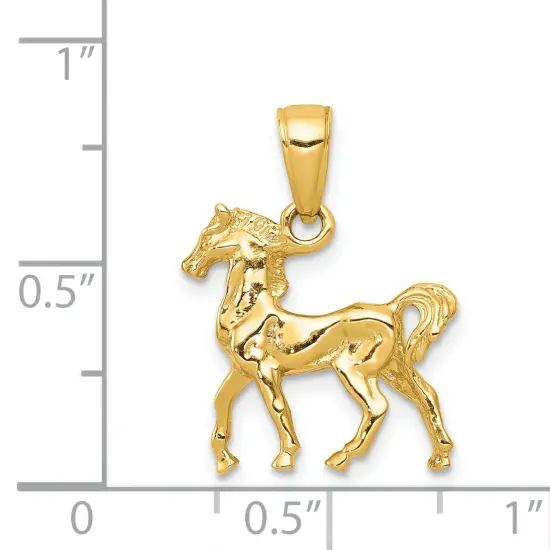 14K Yellow Gold 3D Horse Charm Equestrian Pendant Jewerly 19mm x 16mm {5}