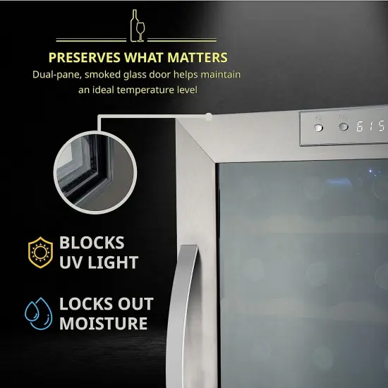 Schmecke 33-Bottle Dual Zone Wine Fridge, Freestanding Wine Refrigerator, Small Wine Cooler Stainless Steel {4}