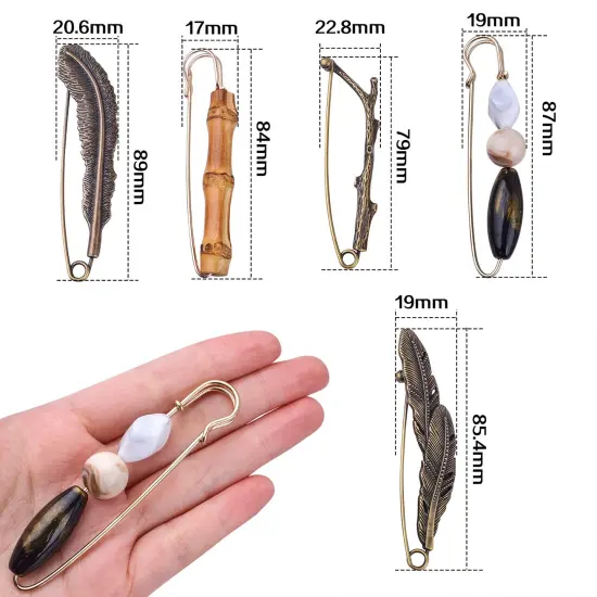 5 Pieces Vintage Chic Brooch Extra Large Safety Pins Heavy Duty Safety Pins Accessories for Women Men Girls Clothing Sweaters Shawls Collars Scarf Blankets Crafts, 5 Styles {5}