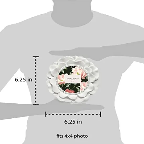 4x4 White Round Resin Ornate Flower Design Picture Frame with Beaded Border, for Tabletop and Wall Display, Floral Home D&eacute;cor (White) {2}