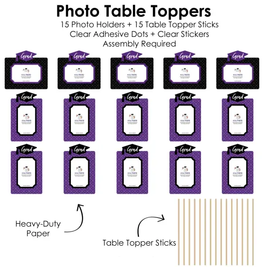 Big Dot of Happiness Purple Grad - Best is Yet to Come - Graduation Party Picture Centerpiece Sticks - Photo Table Toppers - 15 Pieces {6}