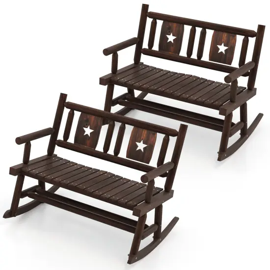 Costway 1/2 PCS Patio Rocking Bench Carbonized Wood Double Rocker Chair with Ergonomic Seat Rustic {8}