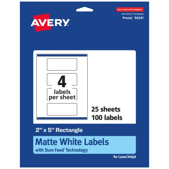Avery Matte White Rectangle Labels, 2" x 5" {1}